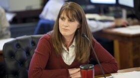 Sen. Natasha Von Imhof, R-Anchorage, questions representatives from the Alaska Gasline Development Corporation during a Senate Finance meeting focusing on the corporation's budget on Tuesday, February 14, 2017, in Juneau, Alaska. (Photo by Rashah McChesney/Alaska's Energy Desk)