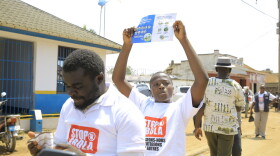 Residents and frontline workers embark on Ebola outbreak awareness campaign in Beni, North Kivu province, in eastern Congo, Friday, Aug. 21, 2026. Community engagement and education is among the pillars of Ebola treatment in the region.