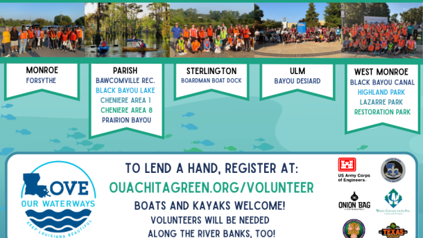 Image of a flyer displaying where each Ouachita Parish Water Sweep 2026 will be held on Saturday, September 12th, from 8:00 to 11:00 a.m. 