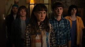From left to right, Eduardo Franco as Argyle, Charlie Heaton as Jonathan, Millie Bobby Brown as Eleven, Noah Schnapp as Will Byers, and Finn Wolfhard as Mike Wheeler in "Stranger Things." (Courtesy of Netflix  © 2022)