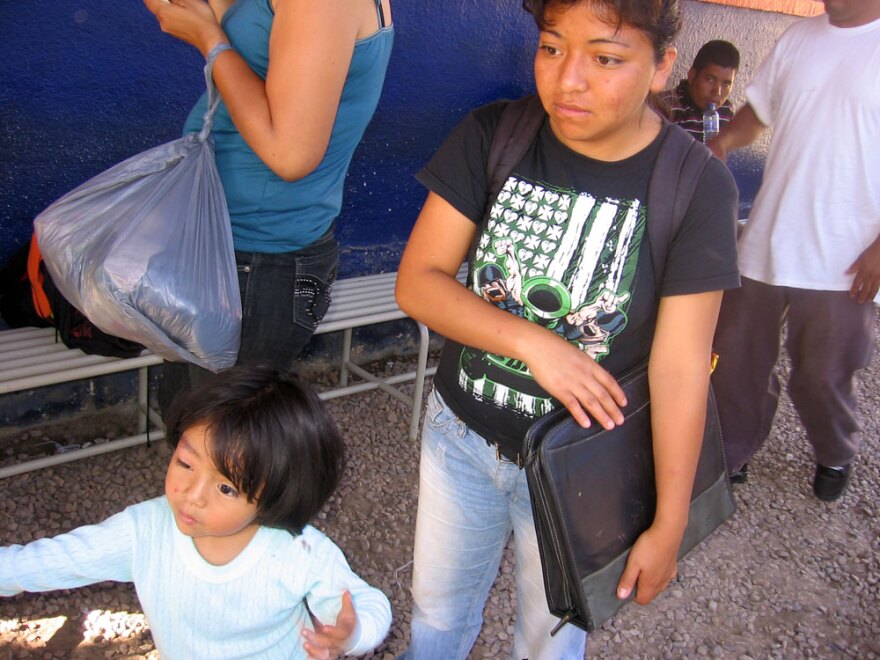 Maria Del Rayo Hernandez and her daughter, Sofia, were among the <em>deportados </em>being registered and debriefed by the government after returning to Mexico. <em></em>