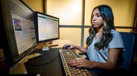 UIUC student Sruthi Navneetha, part of SPOTLITE’s student research team, compiles data and scans news articles for police uses of lethal force.