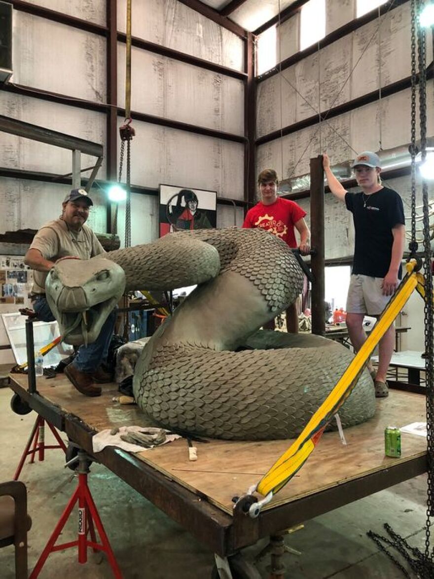 Pictures of the sculpting process taken to create the Rattler bronze.