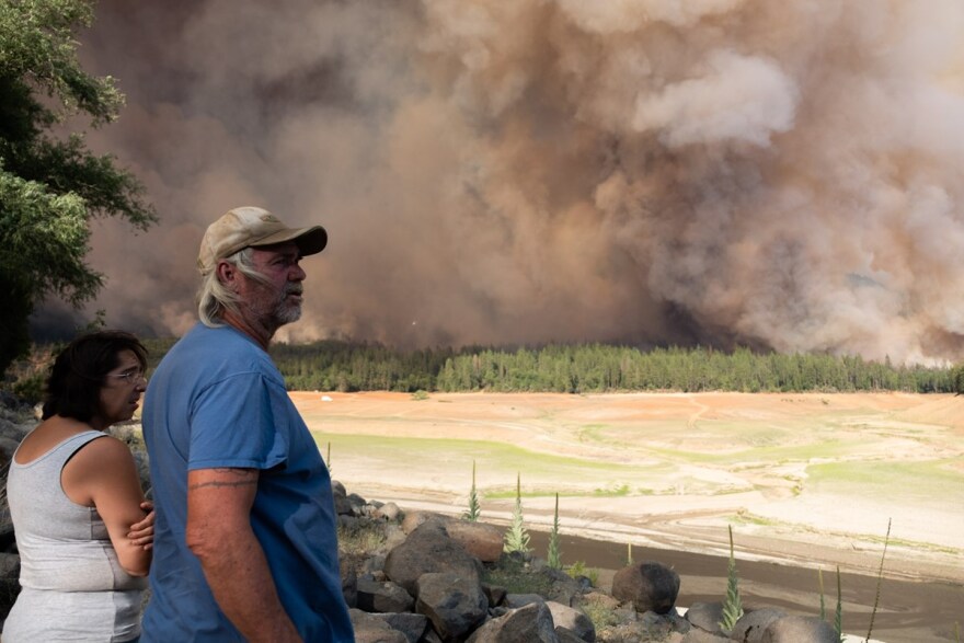 Linda and Jeff Sprague of Mendocino watch the Salt Fire spread in Shasta County.