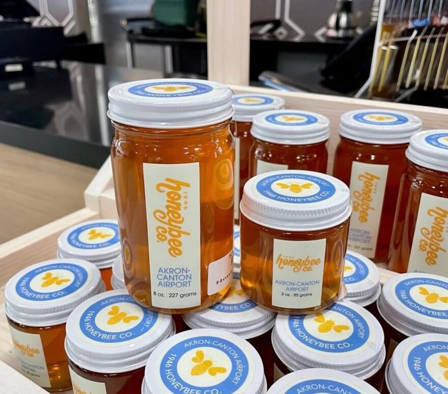 Stacked jars of honey