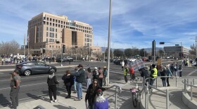 Around 15o people gathered in Downtown Albuquerque on Tuesday to protest President Donald Trump on the 5th anniversary of the Jan. 6th attack at the U.S. Capitol.