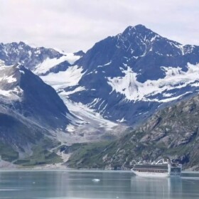 A cruise ship travels through Glacier Bay on July 24, 2023.