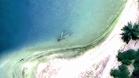 This is an image of the Taraia Object, an unexpected feature in a lagoon off the coast of Nikumaroro in the South Pacific, where Amelia Earhart's aircraft is believed to have landed when it disappeared in 1937. An expedition to investigate the object is set for this fall.
