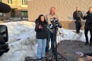 Pawtucket Police Chief Tina Goncalves (left) and Mayor Donald Grebien make their first statements on the Pawtucket shooting from earlier today.