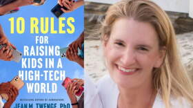 The cover of "10 Rules for Raising Kids in a High-Tech World" and author Jean Twenge. (Courtesy of Atria Books and Pam Davis)