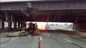 A large truck struck the U.S. 36 bridge over I-465 on the west side Tuesday morning.