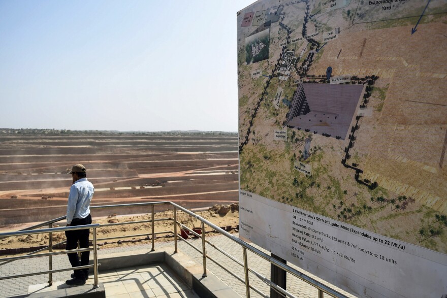 An open-pit coal mining site in the desert in Pakistan's Tharparkar district.