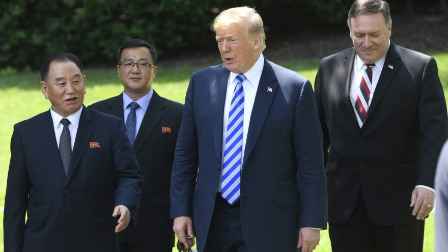 President Trump walks with Kim Yong Chol (left), top deputy to North Korean leader Kim Jong Un, after their meeting at the White House on Friday.