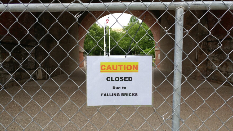 While Cincinnati's Purple People Bridge is still open, this section underneath the bridge is closed.