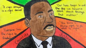 This painting by eighth-grader Juell Henson is one of many student artworks, essays, and videos created for Fairborn's First Annual MLK Day Celebration. 