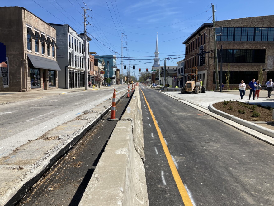 New Albany's Main Street Revitalization project is one step closer to completion, with work now starting on the north side of the street. The south side of the street, shown in the right side of the photo, was nearly finished at the start of the week. The project is expected to wrap up by fall.