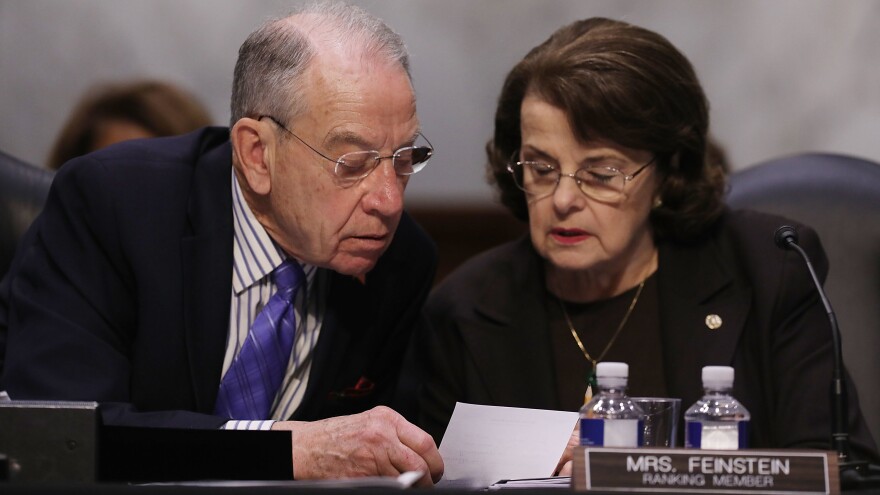 Senate Judiciary Committee Chairman Charles Grassley, R-Iowa, and ranking member Sen. Dianne Feinstein, D-Calif., on Capitol Hill on April 3, 2017.