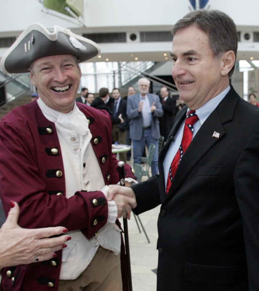 Richard Mourdock greets supporter Paul Wheeler early last year, before announcing he would seek Richard Lugar's U.S. Senate seat.
