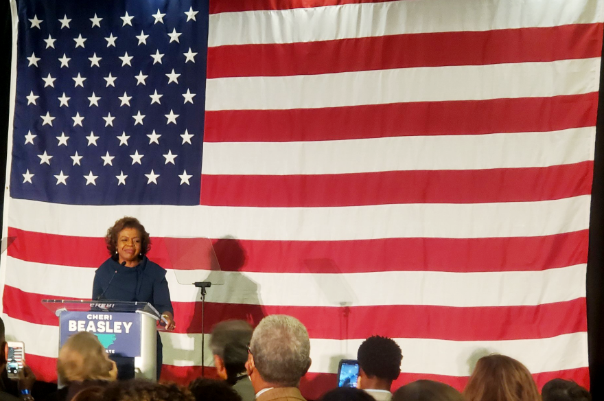 Cheri Beasley speaks to supporters after losing the race for U.S. Senate to Rep. Ted Budd.