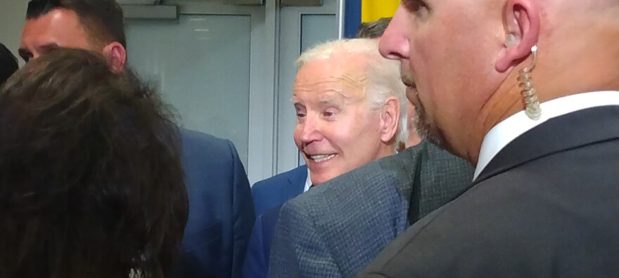 President Joe Biden greets supporters after speaking at Central New Mexico Community College