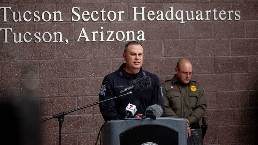Roque Caza, director of U.S. Customs and Border Protection's Tucson field office, answered questions from reporters at a press event on Oct. 21, 2026.