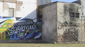Afternoon sunshine hits parts of a mural in downtown Saginaw, Mich., Wednesday, March 12. The city's downtown has undergone mass transformation in the decades since it was one of the state's top automotive hubs. (AP Photo/Joey Cappelletti)
