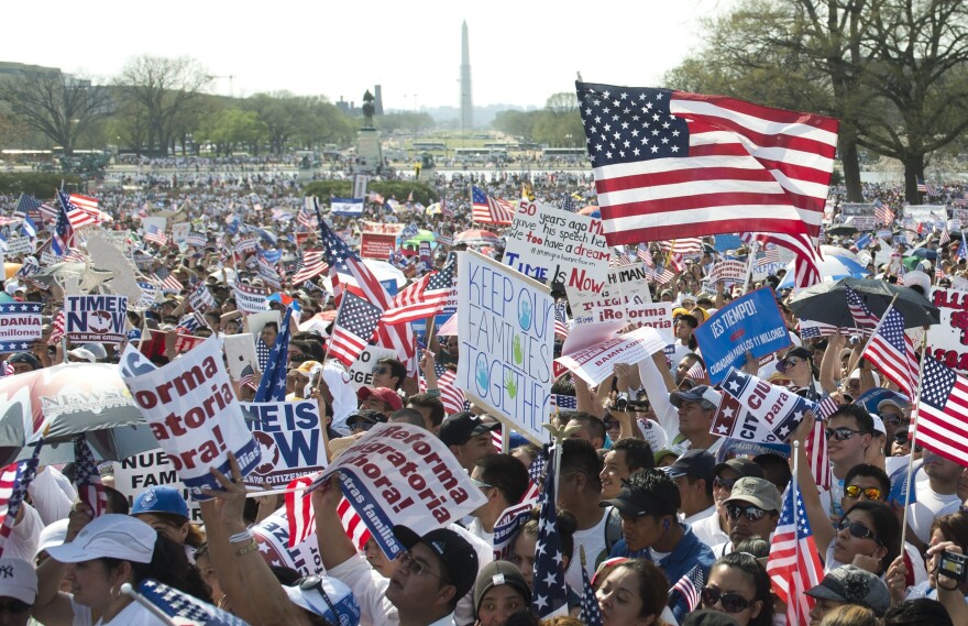 Thousands of immigration reform supporters march in the "Rally for Citizenship" at the Capitol in Washington, D.C., on Wednesday.