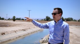 JB Hamby, California's top water negotiator, looks out over a field of onions in the Imperial Valley on June 20, 2023. He's taking a seat at the table to shape the future of the West's water, and leaning on history for guidance.

