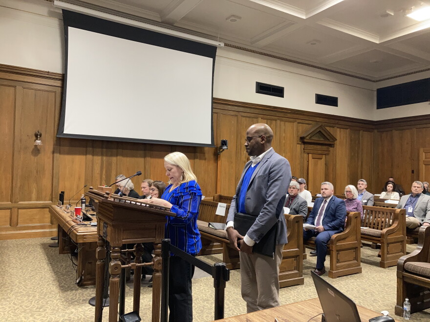 Springfield city officials Cora Scott and Taj Suleyman present findings of the Mayor's Initiative on Equity and Equality to City Council on Monday, April 18, 2022.