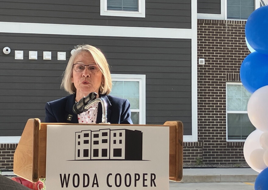 Congresswoman Mariannette Miller-Meeks speaks at the Wednesday ribbon-cutting.