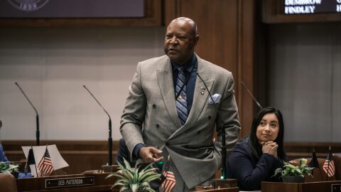 Sen. James Manning Jr., X-X, at the Oregon Legislature on Feb. 12, 2024.