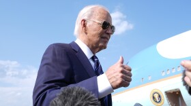 President Joe Biden speaks with reporters at Andrews Air Force Base, Md., Monday, July 15, 2024. as he heads to Las Vegas. (AP Photo/Susan Walsh)