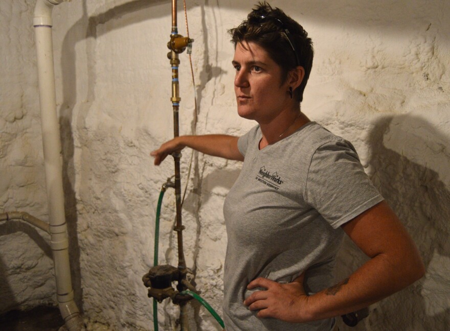 Morgan Overable has been working in carpentry since she was 15, alongside her father. She developed a new home repair course specifically for women. In this photo, she&apos;s showing her students how to find and operate a home&apos;s main water shut off.