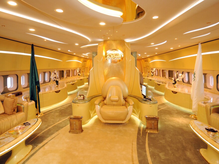 The interior of Saudi Prince Alwaleed bin Talal's private Boeing 747 is trimmed with gold.