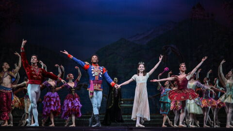 Ballet RI’s 2025 production of “The Nutcracker” featuring Ballet RI company dancer Styles Dykes as The Nutcracker Prince and School of Ballet RI student Emma Gaines as Clara.