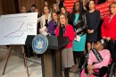 LeadingAge New York’s Sebrina Barrett at a rally at the State Capitol in Albanyl.
