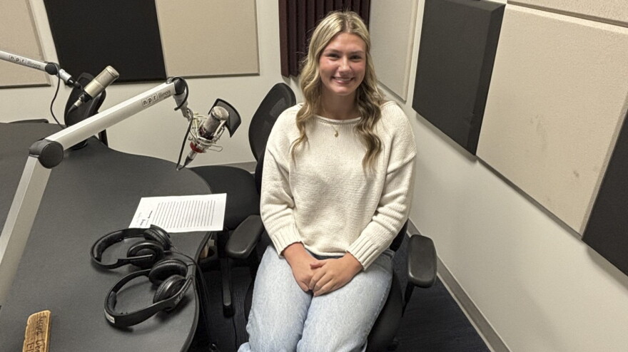 Ady Fergurson at the mic in NPR Illinois Studio F