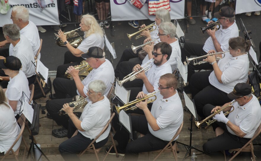 The Repasz Band, founded in 1831, plays from a float in the Little League World Series parade in Williamsport.