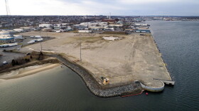 The New Bedford Marine Commerce Terminal on the Acushnet River. (Robin Lubbock/WBUR)