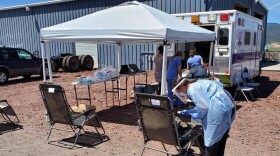 Nurses from Klamath Health Partnership doing mobile COVID testing at J&W Walker Farms. 