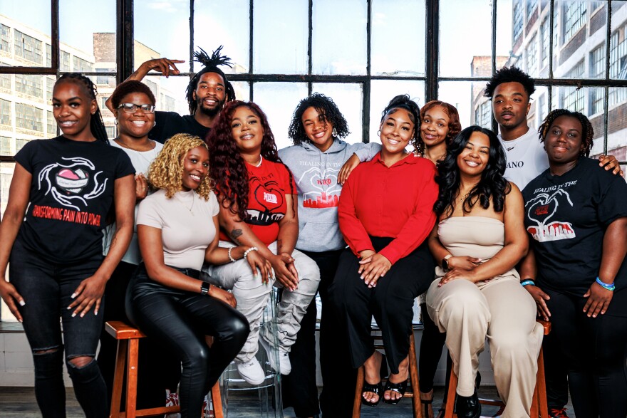 Detroit Heals Detroit leadership team. Pictured (left to right) Mercedes Luscious, Perriel Pace, Brianna Donald (bottom left) Kandise Hooks, Aalillian Jones, Shardae Bagwell, Shimira Jeffries, Cam Hollenquest , Ayme Head.