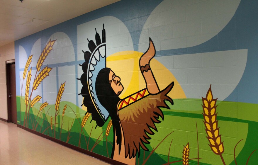 A newly installed mural at the Sedgwick County Jail sits across from the jail's re-entry service programs and classroom.