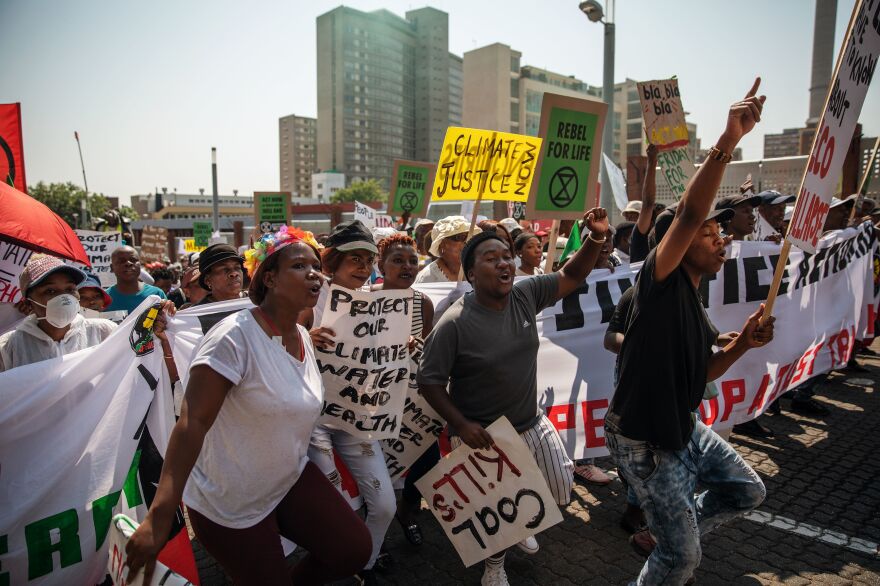 Protesters march during a Fridays for Future rally against climate change in Johannesburg, South Africa.