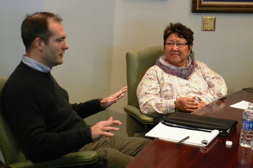 A 2012 photo shows Tommy Beaudreau meeting with North Slope Borough Mayor Charlotte Brower during his time as director of the newly-established of the Bureau of Ocean Energy Management. (BOEM)