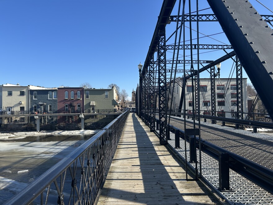 Crossing the Grand River toward downtown Portland on Feb. 18, 2026.