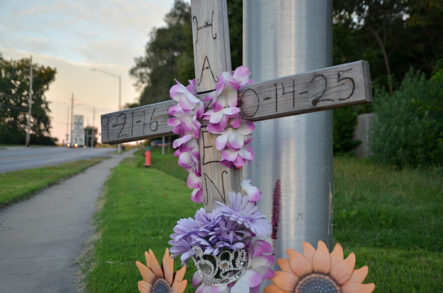 A memorial for 9-year-old Hazen Workman-Duffy sits near the intersection of Food Lane and Longview Road, where she was fatally struck by a car while riding her bike to school last year.