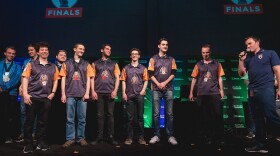The St. Louis Arch Bishops smile in triumph at the PRO Chess League competition in San Francisco in May 2019.