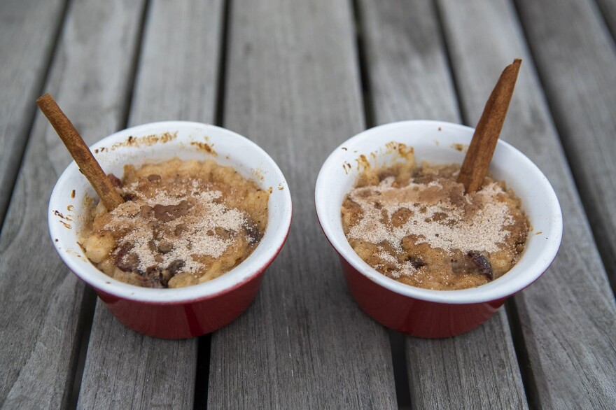 Chef Kathy Gunst's triple-cinnamon rice pudding. (Jesse Costa/WBUR)