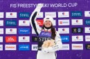 Kaila Kuhn on the podium after winning the Stifel Lake Placid Freestyle Cup Aerials Final on Jan. 12, 2026, in Lake Placid, New York.