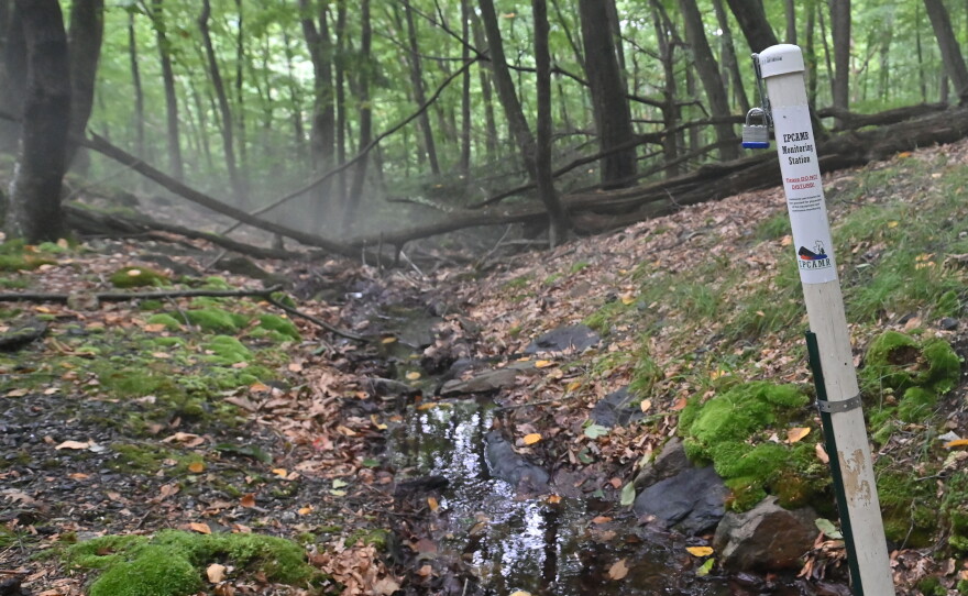 EPCAMR's transducer sticks out from a steam at a former mine site in Shickshinny where aluminum numbers are very high.